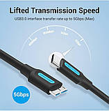 Кабель Vention Type-C - Micro-USB-B 3.0, потужність 2A, 5 Гбіт/с 1 м Чорний CQABF, фото 6