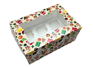 Коробка на 6 капкейків з вікном Новорічна