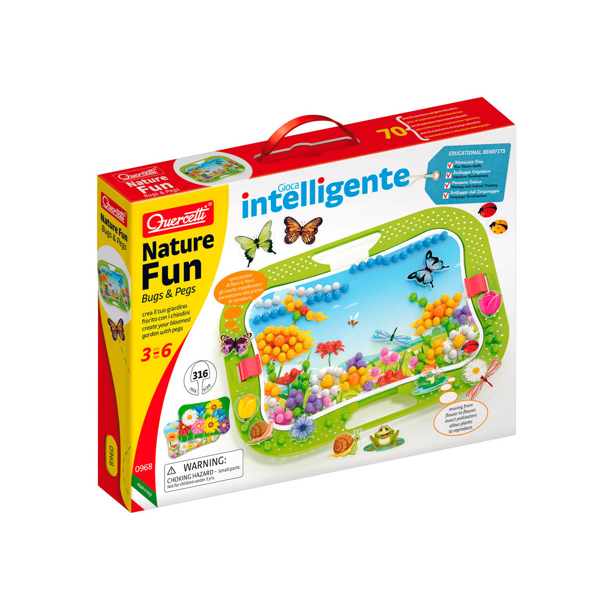 Дитяча мозаїка Quercetti Nature Fun (300 Фішок, 16 Фігурок, Дошка 28Х20 Cm) Quercetti 0968-Q, фото 1