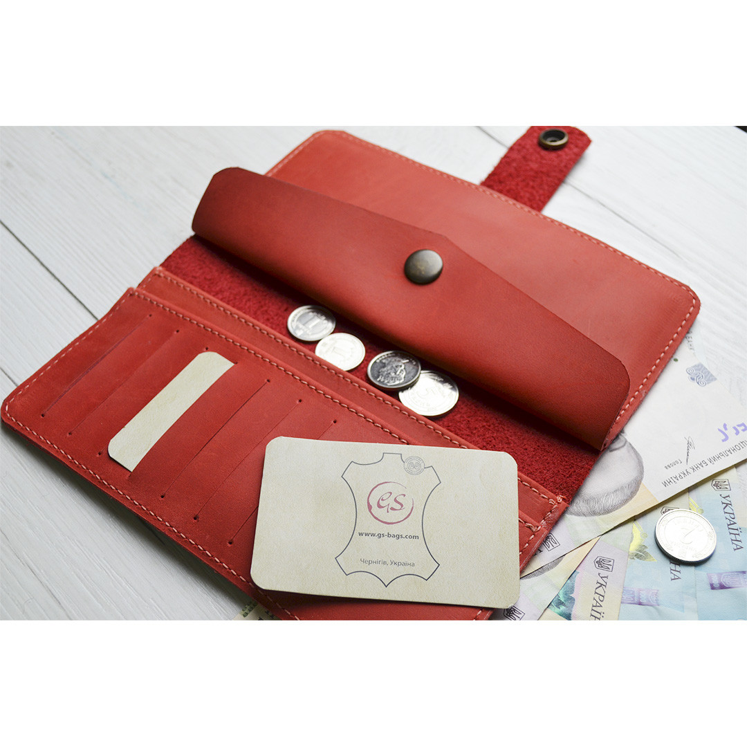 Жіночий шкіряний гаманець GS червоний, фото 1