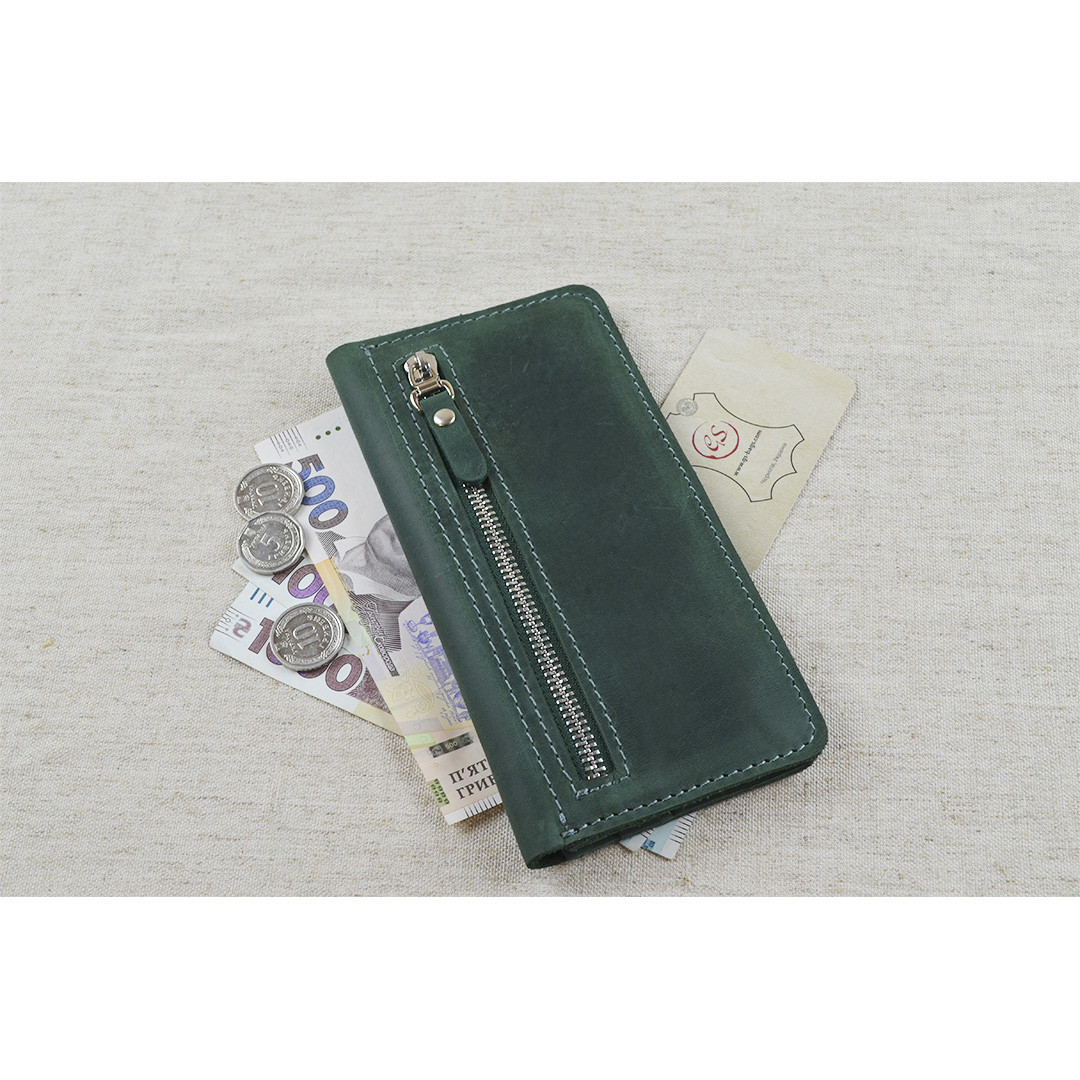 Жіночий шкіряний гаманець купюрник GS зелений, фото 1