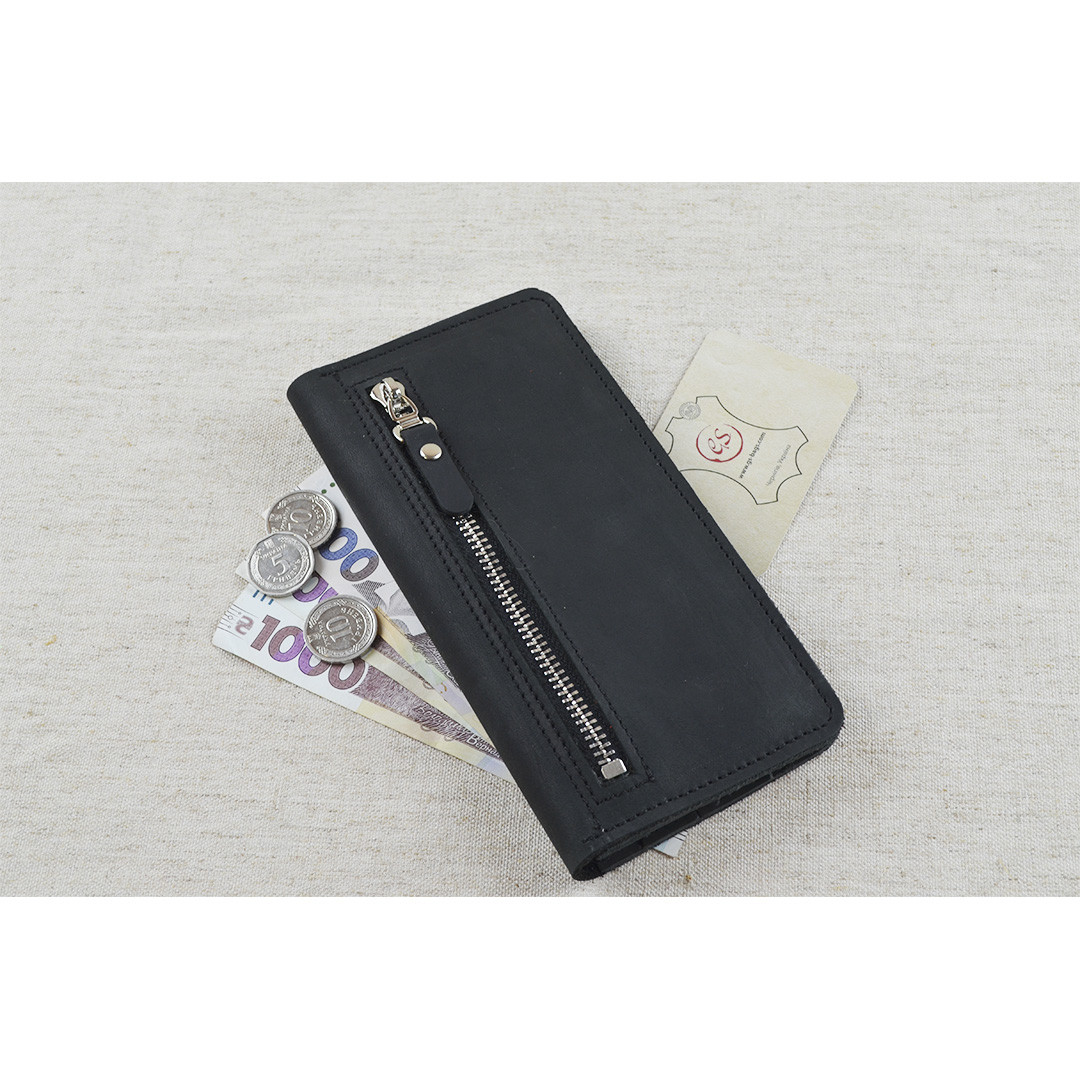 Чоловічий шкіряний гаманець GS купюрник чорний, фото 1