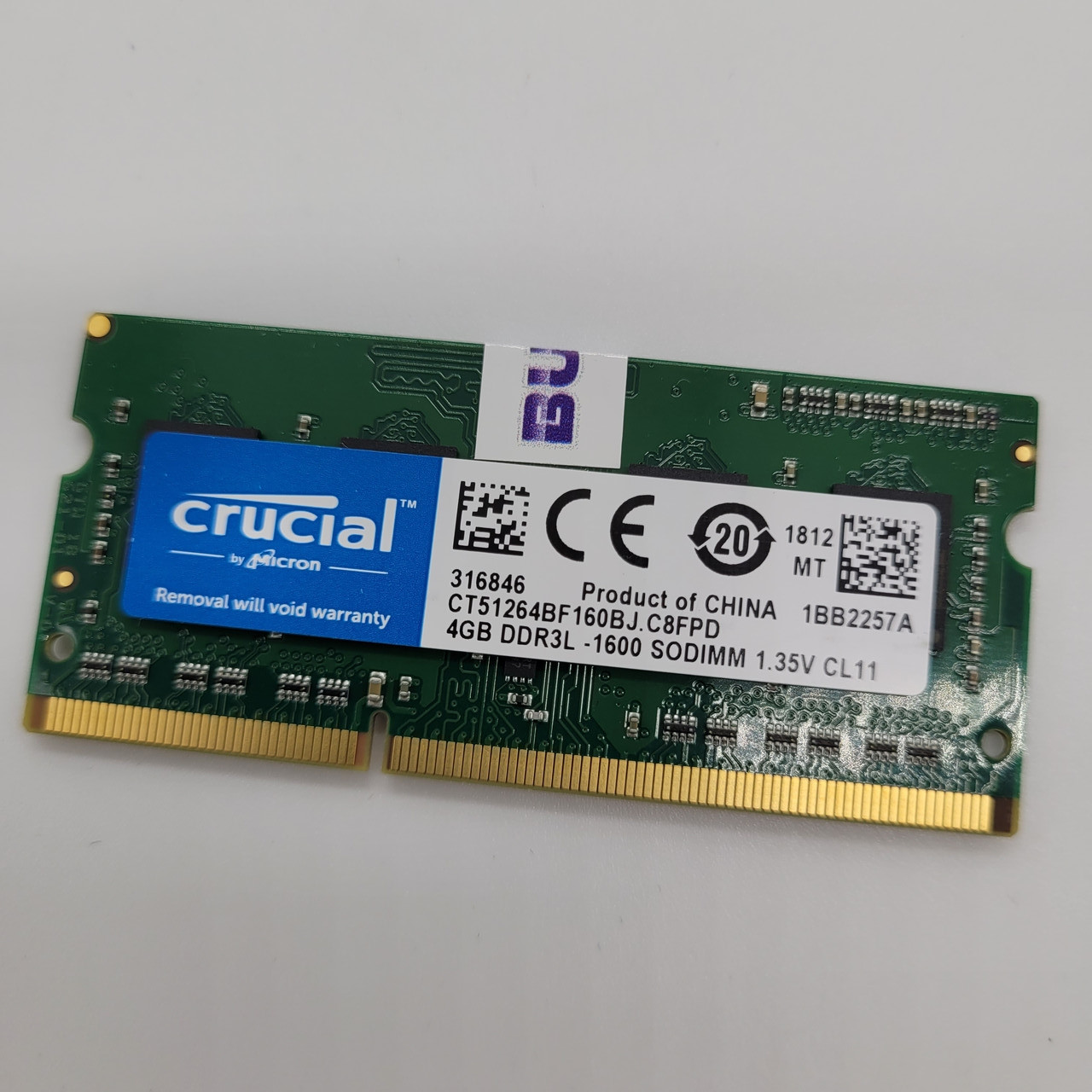 Оперативна пам'ять для ноутбука Crucial SODIMM DDR3L 4Gb 1600MHz PC3L-12800s 1R8 CL11 (CT51264BF160BJ.C8FPD) Б/В