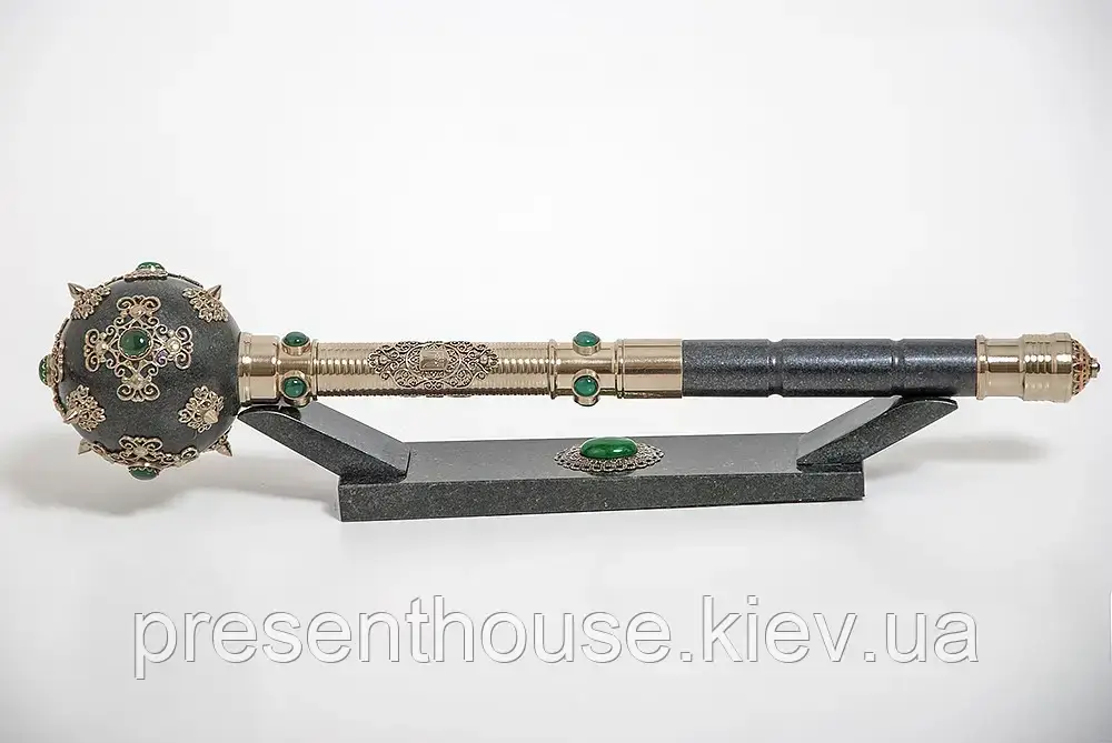 Гетьманська сувенірна Булава чорна зі стилетом мармур, фото 1