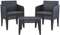 Набор пластиковой мебели (два кресла + кофейный столик) KETER COLUMBIA BALCONY SET 235175 графит на балкон,