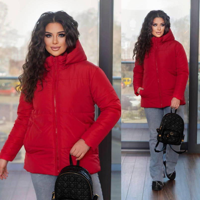 Жіноча демісезонна куртка червона з капюшоном (4 кольори) ЛД/-510835, фото 2