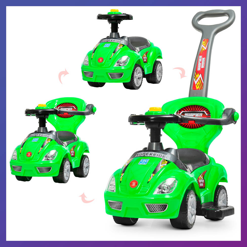 Дитяча каталка-толокар Bambi M 4205 з батьківською ручкою 2 в 1 зелений, фото 1