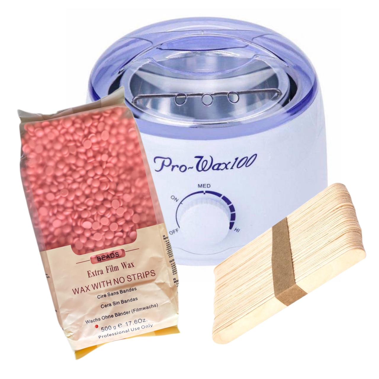 Набір для депіляції з воскоплавом Pro Wax White та воском 500 г