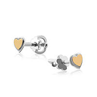Серебряные серьги гвоздики с золотой пластиной в форме сердца Artsriblo арт308с