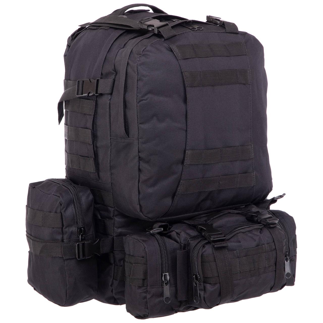 Великий військовий рюкзак чорний з підсумками 50-60 Літрів, Рейдовий рюкзак Silver Knight, Молі