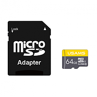 Карта памяти Usams MicroSD 64GB Class 10 US-ZB119 TF High Speed Card+Adapter (ZB119TF01)