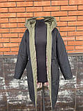 Жіноча демісезонна довга куртка-парка VM-01, чорна/салатова, фото 7