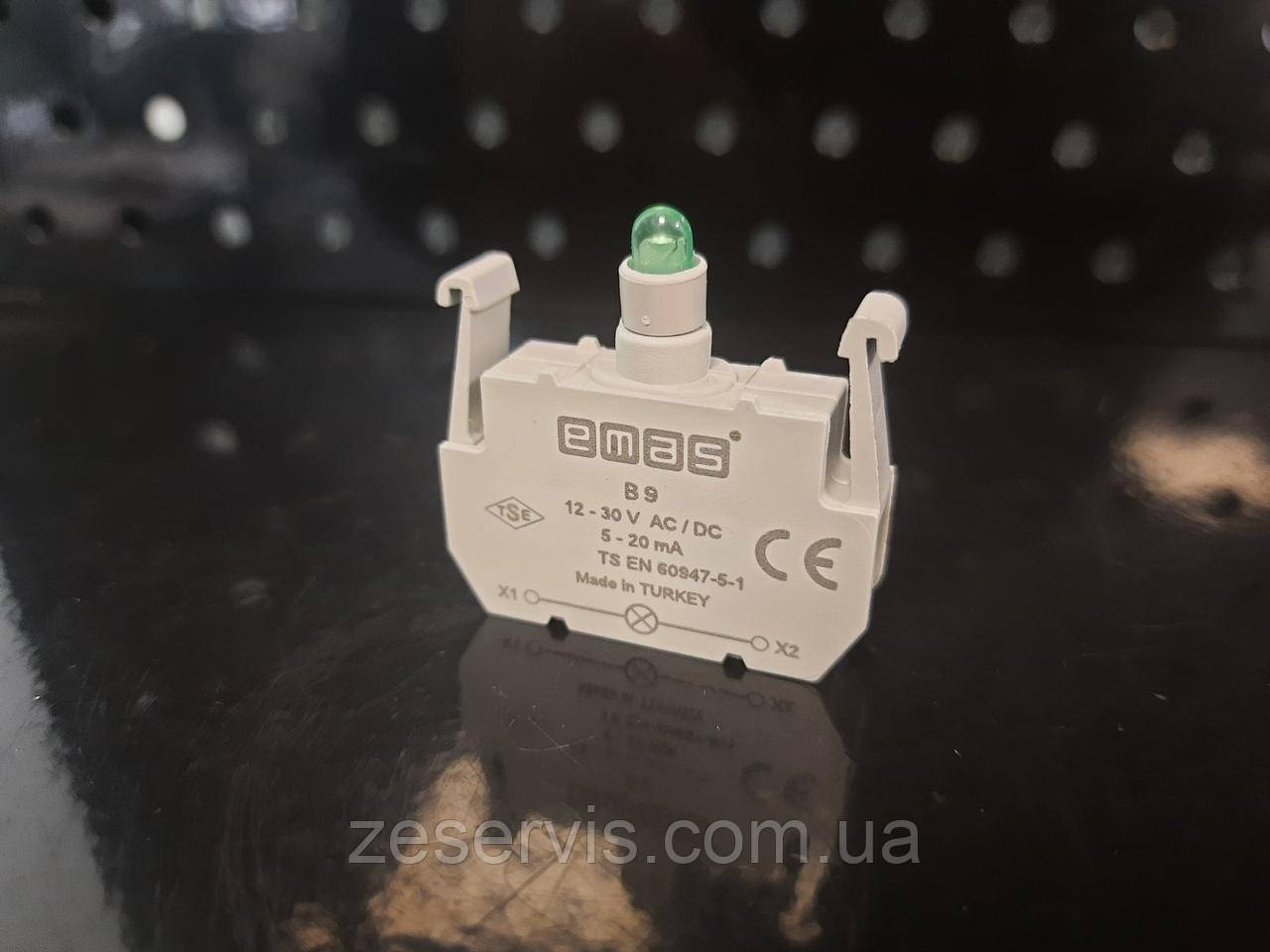 Блок-контакт підсвічування B9 з зеленим світлодіодом 12-30 V AC/DC, фото 1