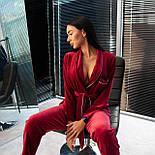 Жіноча піжама велюрова комплектом сорочка та штани в клітку бордова. Фото наживо, фото 2