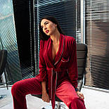Жіноча піжама велюрова комплектом сорочка та штани в клітку бордова. Фото наживо, фото 3