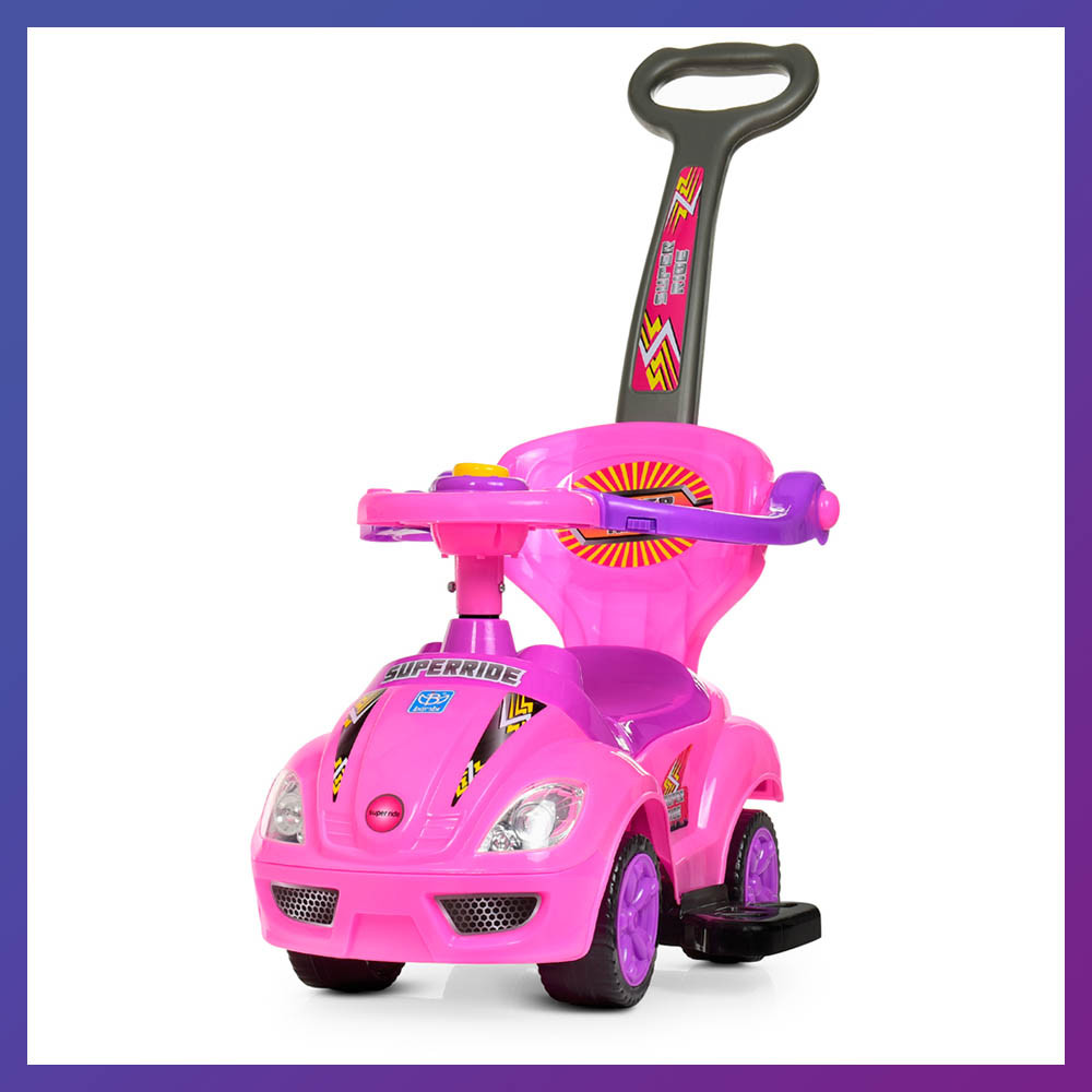 Дитяча каталка-толокар Bambi M 4205 з батьківською ручкою 2 в 1 рожева