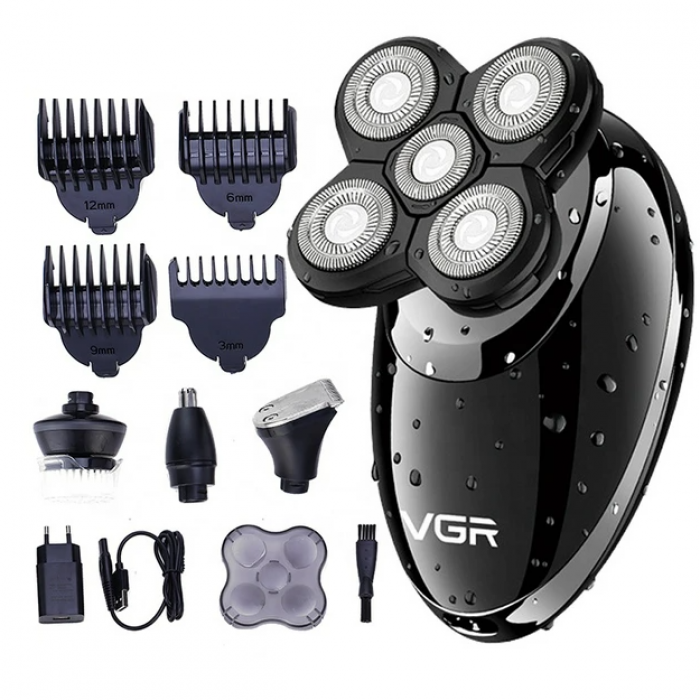Електробритва роторна для чоловіків VGR-302 4в1 для вологого та сухого гоління з плавальними головками та тримером