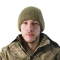 Шапка вязанная тактическая для военных и ВСУ, теплая непродуваемая шапка Хаки