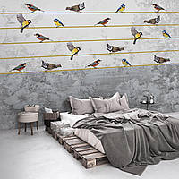 Флизелиновые фото обои с природой 254x184 см птицы на золотой нитке (12062V4)+клей