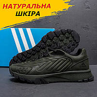 Осенние весенние мужские кожаные кроссовки Adidas (Адидас) цвета хаки спортивные из кожи *А-04хакі*