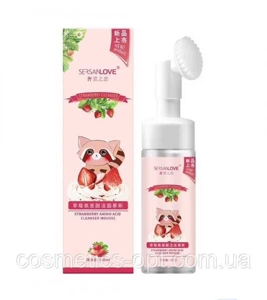 Пінка-мус для вмивання з екстрактом полуниці Sersanlove Strawberry Moisturizing Amino Acid Cleanser, 150 мл
