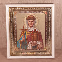 Икона Ольга святая Равноапостольная Великая княгиня, лик 15х18 см, в белом прямом деревянном киоте