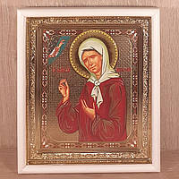 Ікона Матрона свята блаженна, лик 15х18 см, у білому прямому дерев'яному кіоті.