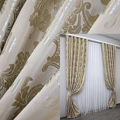 Комплект штор (2шт. 1,5х2,8м.) блекаут, колекція "Корона". Колір шампань. Код 1114ш 30-914