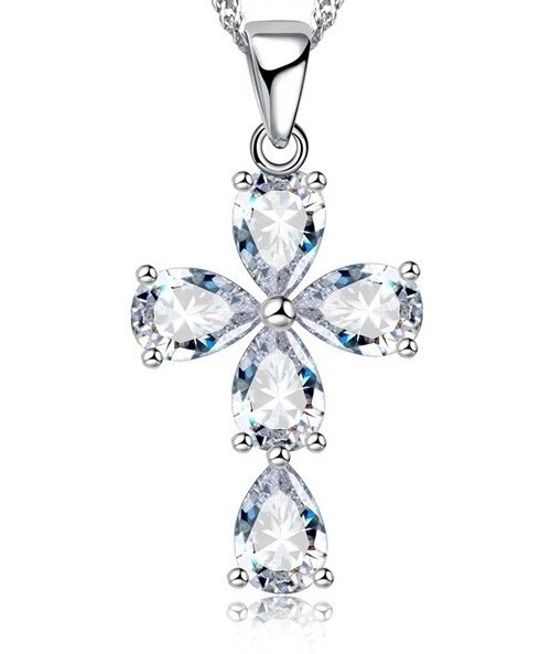 Кулон на ланцюжку Liresmina Jewelry Нежний хрестик з великими рожевими фіанітами 3.0 см сріблястий