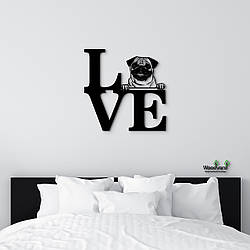 Панно Love Мопс 20x20 см - Картини та лофт декор з дерева на стіну.