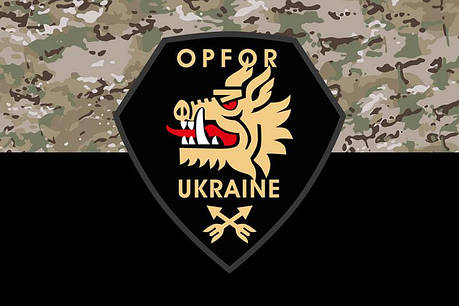 Прапор 214 Окремого спеціального батальйона «OPFOR» ЗСУ камуфляж-чорний, фото 1