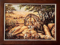 Картина з янтаря " Пара львов " 30x40 см
