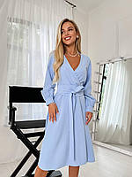Стильное легкое модное классическое платье женское из качественного материала костюмная ткань голубого цвета