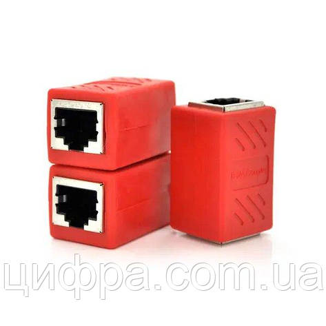 З'єднувач RJ45 8P8C мама/мама RJ45 для з'єднання кабелю, екранований, червоний, фото 1