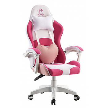 Геймерське ігрове крісло BONRO Lady 807 офісне рожево-біле з подушками комп'ютерне