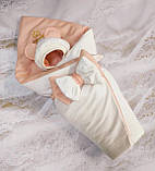 Велюровий комплект для дівчинки: конверт - ковдра + комбінезон весна / осінь Корона ШкодаМода Персиковий, фото 2