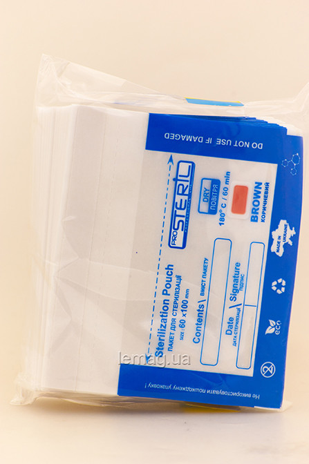 ProSteril Крафт-пакети для стерилізації КОМБІНОВАНІ з прозорою плівкою СУХОЖАР, 60х100, упаковка 100 шт