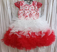 Необычное бело-красное нарядное детское платье-облако на 1,5-3 годика