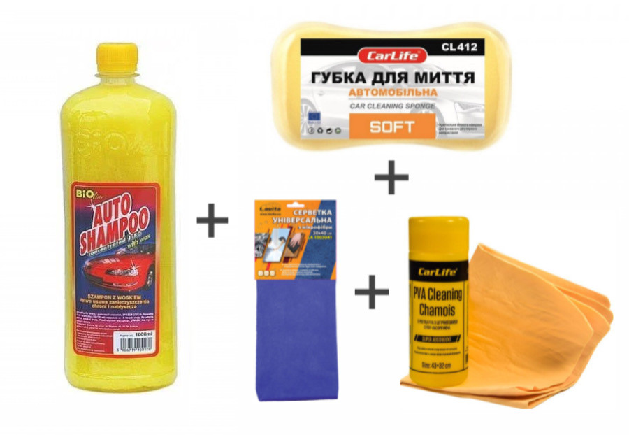Набір для ручного миття автомобіля "Ultimate Clean" (Шампунь1л +набір ганчірок), фото 1