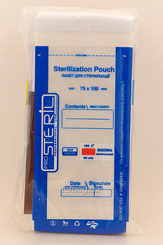 ProSteril Крафт-пакети 75х150 КОМБІНОВАНІ з прозорою плівкою СУХОЖАР для стерилізації, упаковка 100 шт