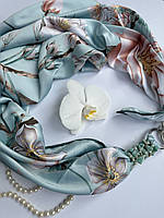 Дизайнерский платок "Голубая магнолия " коллекция VIP от бренда my scarf, подарок женщине, камень амазонит!