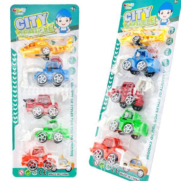 Набір дитячих машинок Трактор і гвинтокрил 5 шт, фото 1