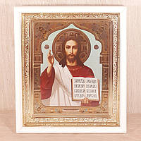 Икона Господь Вседержатель, лик 15х18 см, в белом прямом деревянном киоте