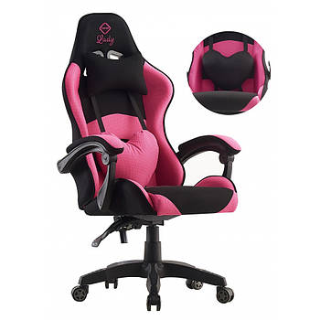 Геймерське ігрове крісло з тканини BONRO Lady 806 офісне чорно-рожеве з подушками комп'ютерне для підлітка