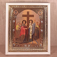 Ікона Воздвиження Хреста Господнього, лик 15х18 см, у білому прямому дерев'яному кіоті