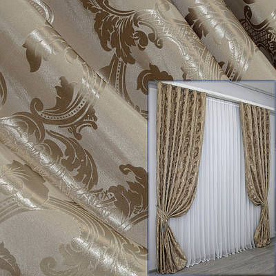 Комплект штор (2шт. 1,5х2,8м.) блекаут, колекція "Корона". Колір какао. Код 1100ш 30-911