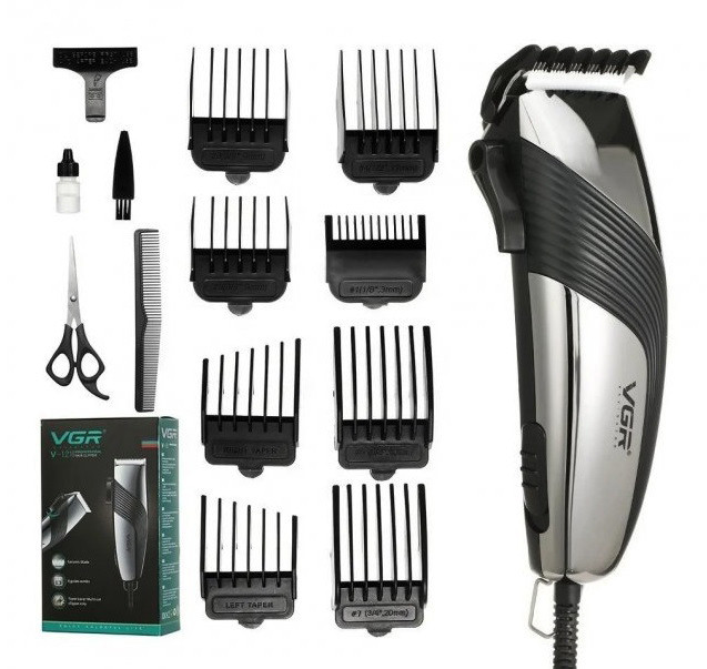 Професійна машинка VGR V-121 провідна машинка для стрижки волосся керамічне лезо 8 насадок