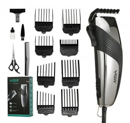 Професійна машинка VGR V-121 провідна машинка для стрижки волосся керамічне лезо 8 насадок, фото 1