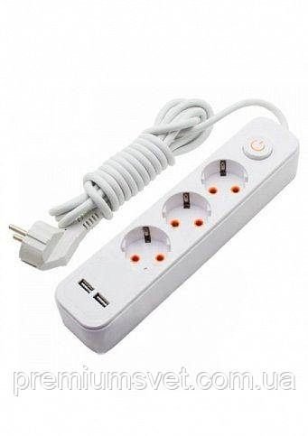 Подовжувач біл LMK71007, 3 гн 5м з 2*USB (2100mA) з/з 3*1,0 mm макс 3500W з кнопкою Lemanso