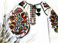 Вышиванка украинская женская крестиком - Казацкий Божник, размер 46 євро- Бохо Green, качественный Хлопок 100%